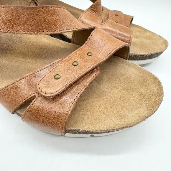 Josef Seibel Hailey 33 Strappy Hook & Loop Leather Wedge Sandals Carmel Brown 40 - Picture 4 of 12